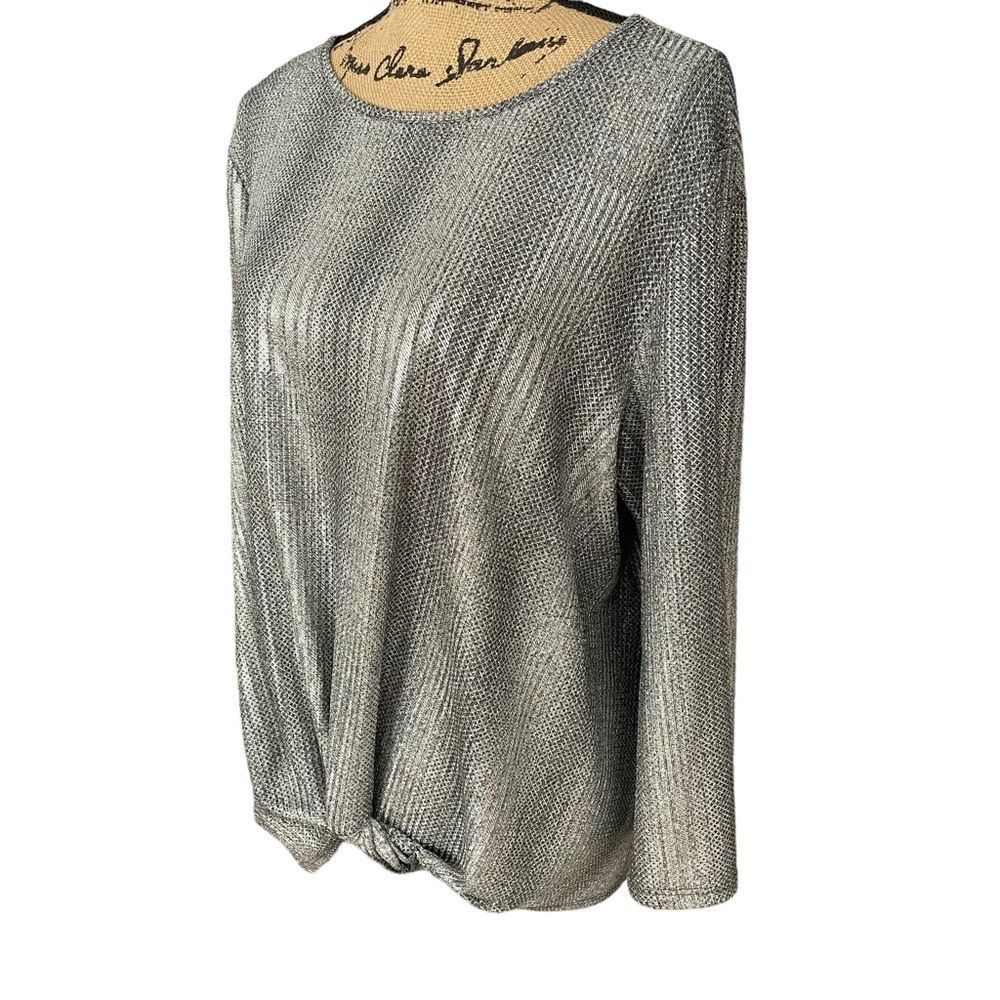 Clara Sun Woo Metallic Silver Knot Top 3/4 Sleeve Size XL - Picture 6 of 8